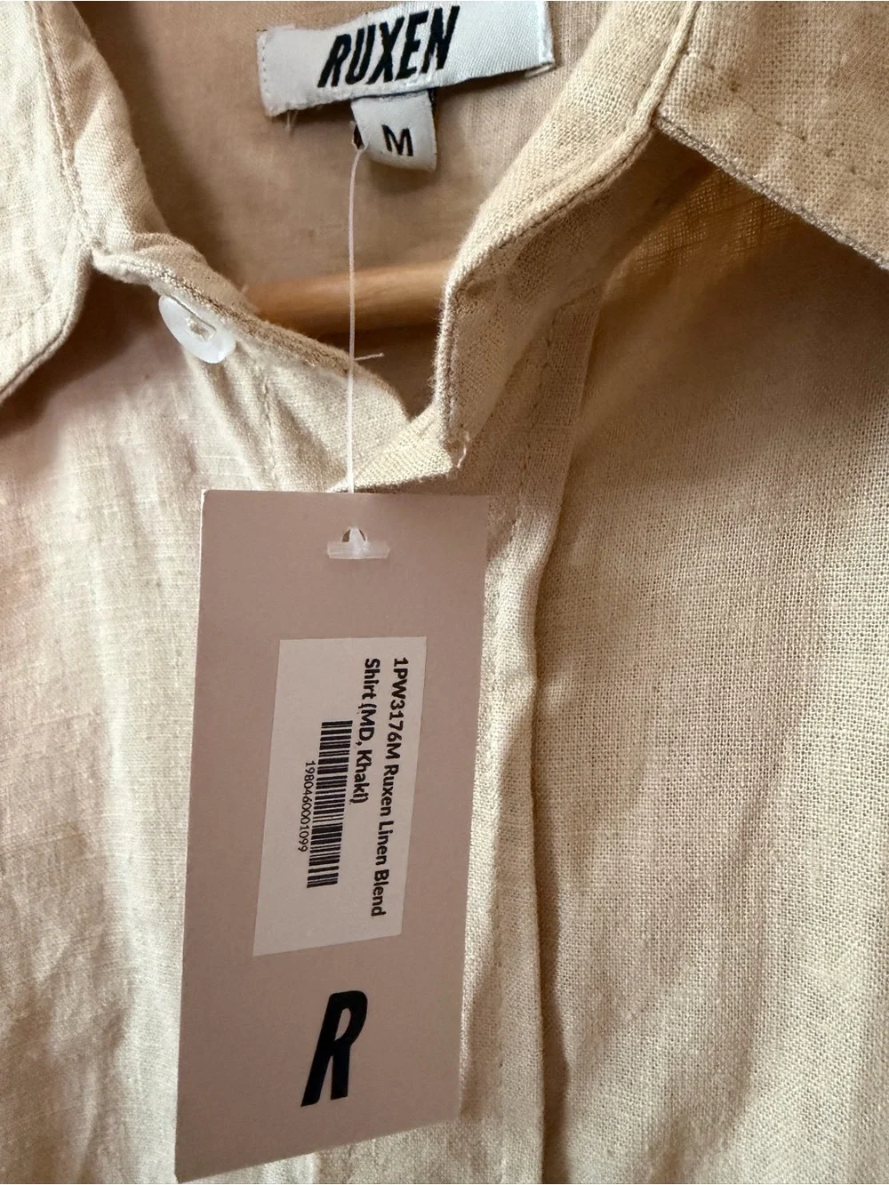 NWT Ruxen Linen Blend Button-Down Shirt | Medium | Khaki Neutral Casual